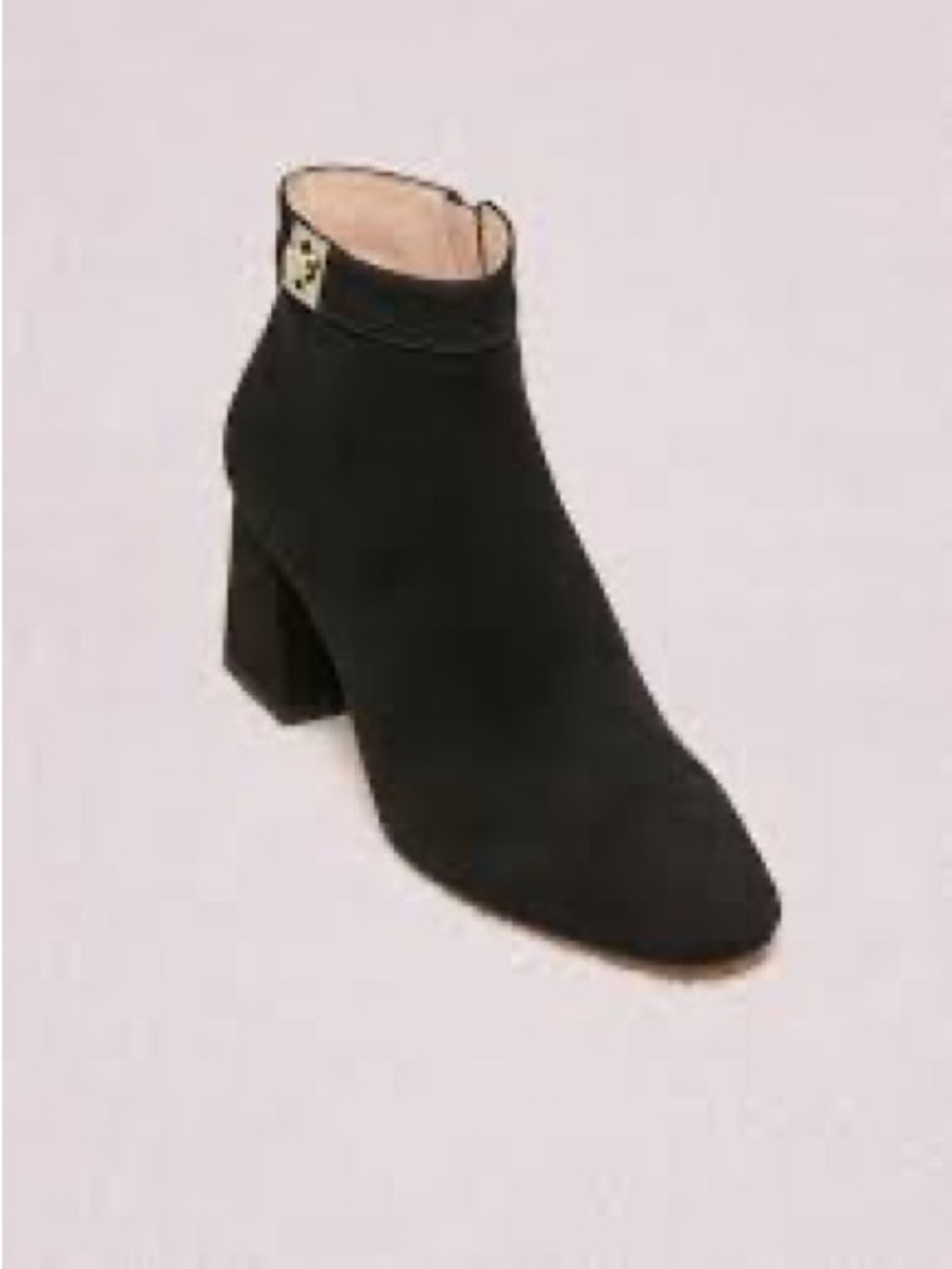 kate spade Adalyn Black Suede Block Heel Ankle Bootie with Silver Spade Buckle